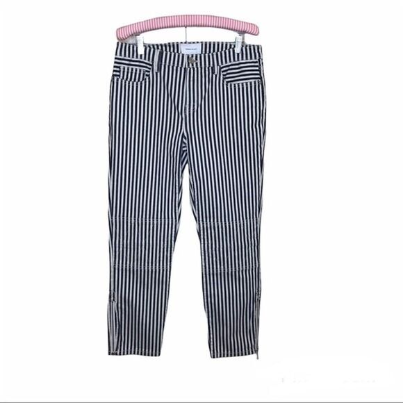 Current Elliott Pant Size 29 The Cropped Lexton Blue White Stripe Zipper Hemline - Picture 1 of 10